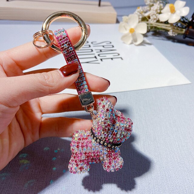 French Bulldog Crystal Tassel Keychain Bag Accessories