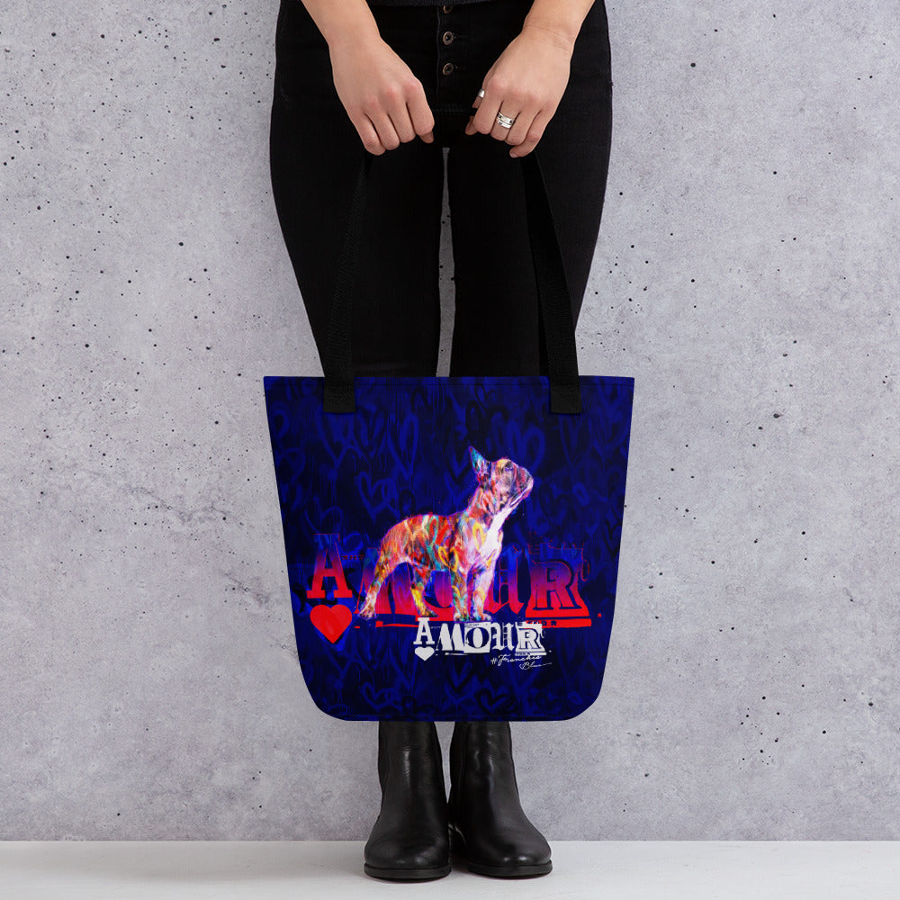 French Bulldog Canvas Tote Bag - Reusable Shopping Bag Natural Medium Size